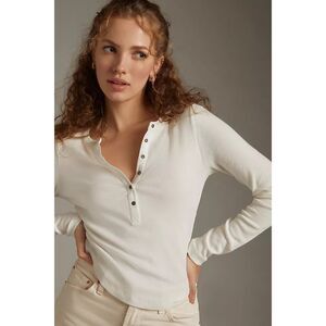 ✨Anthropologie The Andie Ribbed Henley White Sz Medium Top by Pilcro✨
